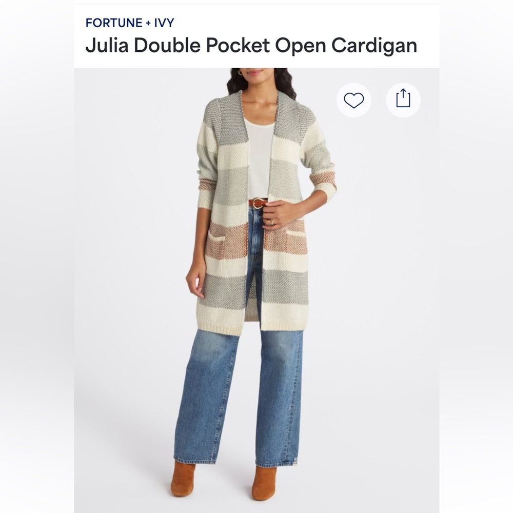 Fortune & Ivy Julia Double Pocket Open Cardigan